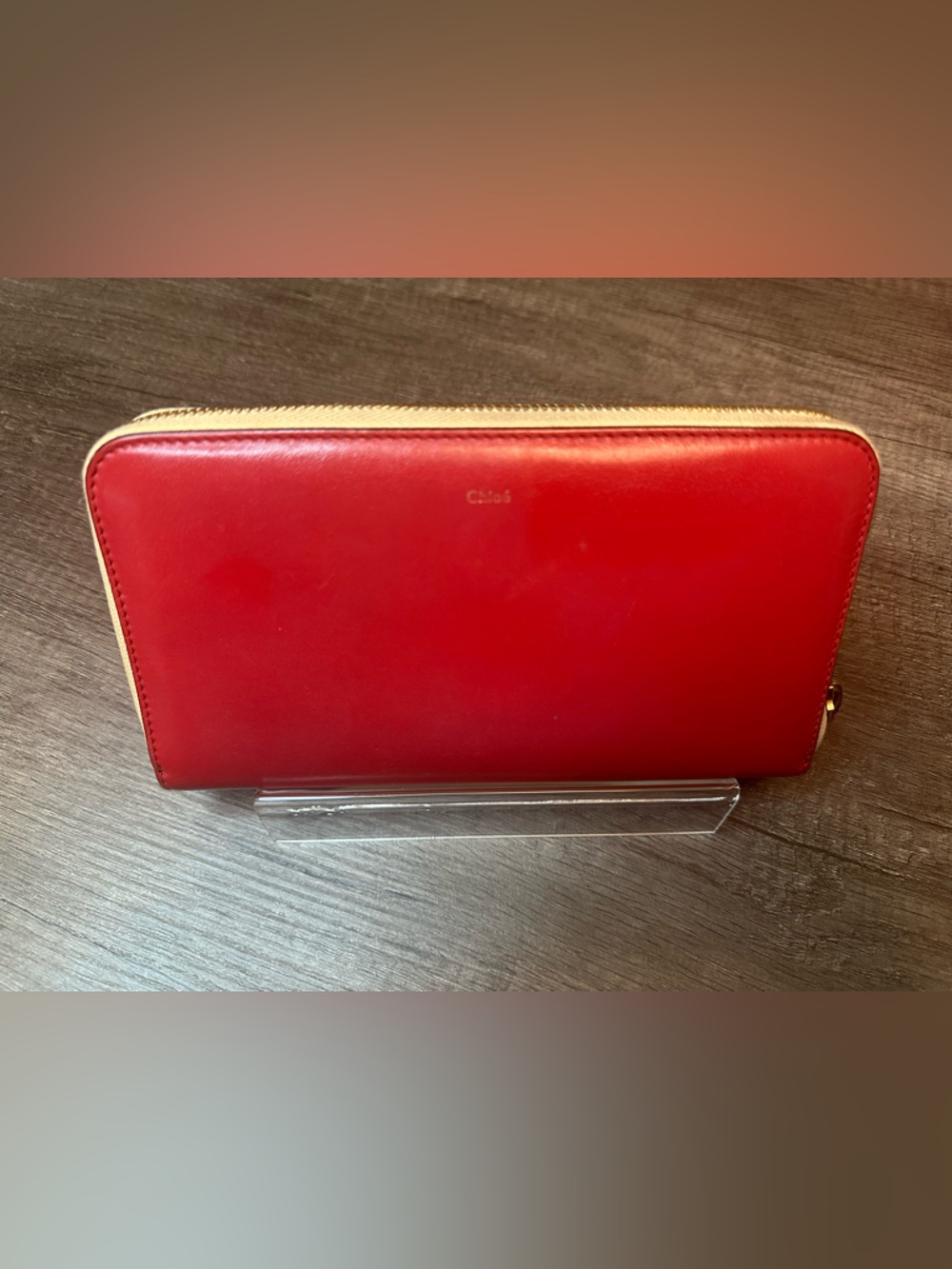 Chloé Red/Tan Baylee Long Zip Wallet - Picture 2 of 10